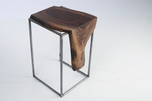 Custom Made Side Table - Solid Black Walnut Top With Metal Base