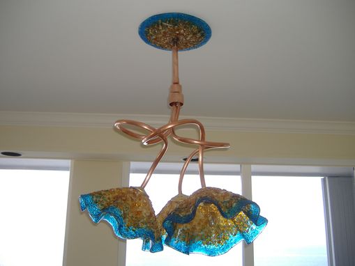 Custom Made Copper & Blown Glass Chandelier - Amber & Turquoise Chandelier  - Chandelier - Art Glass Lighting