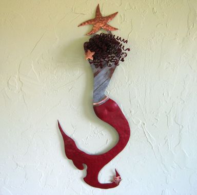 Custom Made Mermaid Wall Art Sculpture Recycled Metal Hand Painted