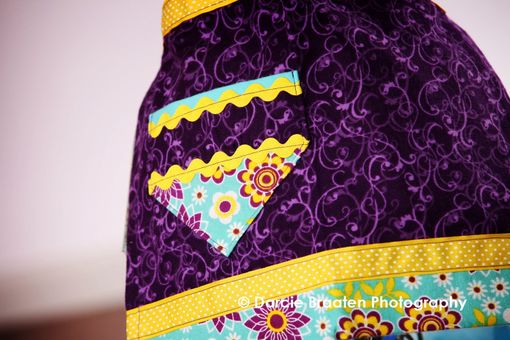 Custom Made Purple, Turquoise, And Yellow Flannel Apron "Plum Pudding''