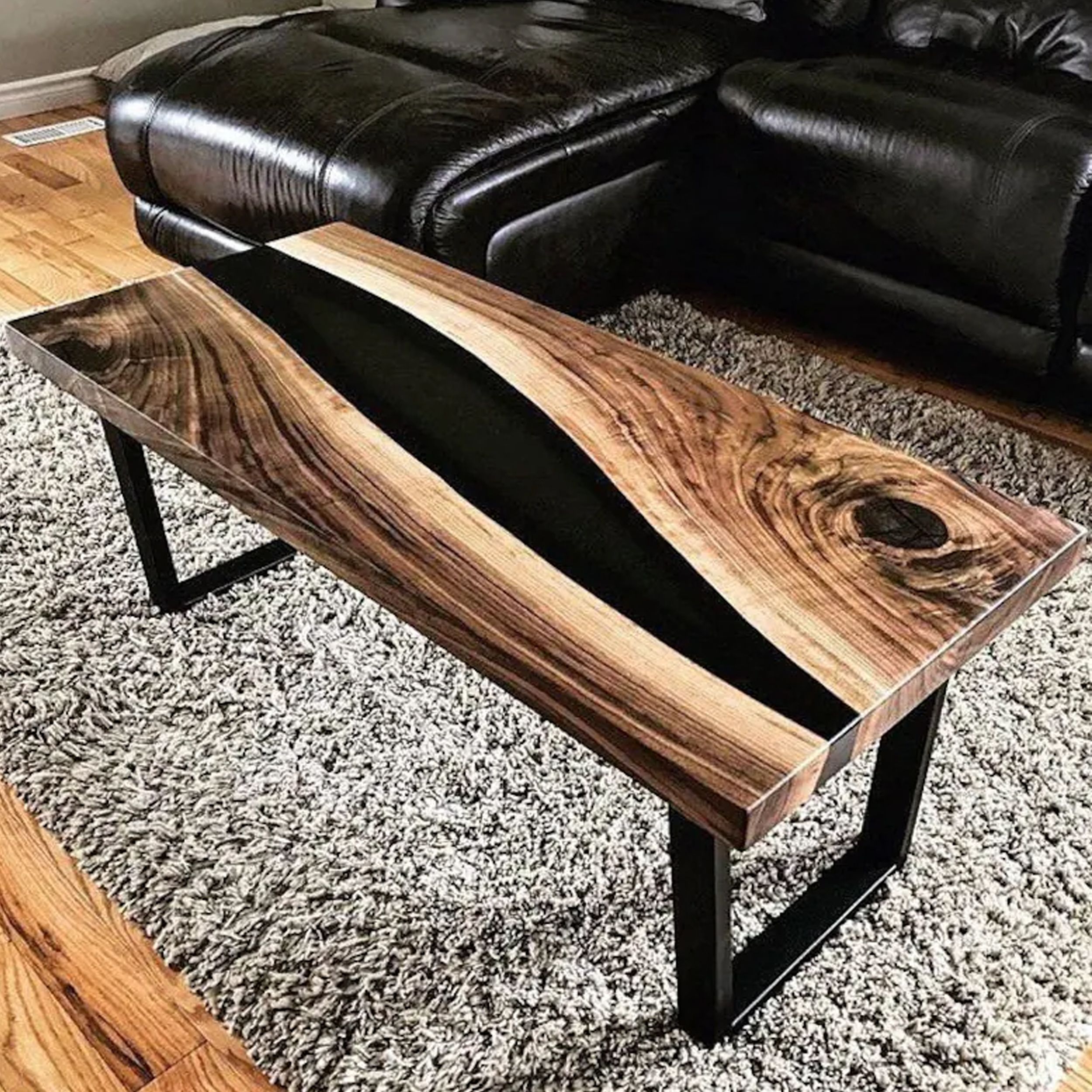 Hand Crafted Live Edge Coffee Table With Black Walnut Epoxy Resin by