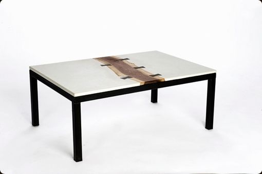 Custom Made 'Butterfly' Concrete, Walnut, And Steel Coffee Table