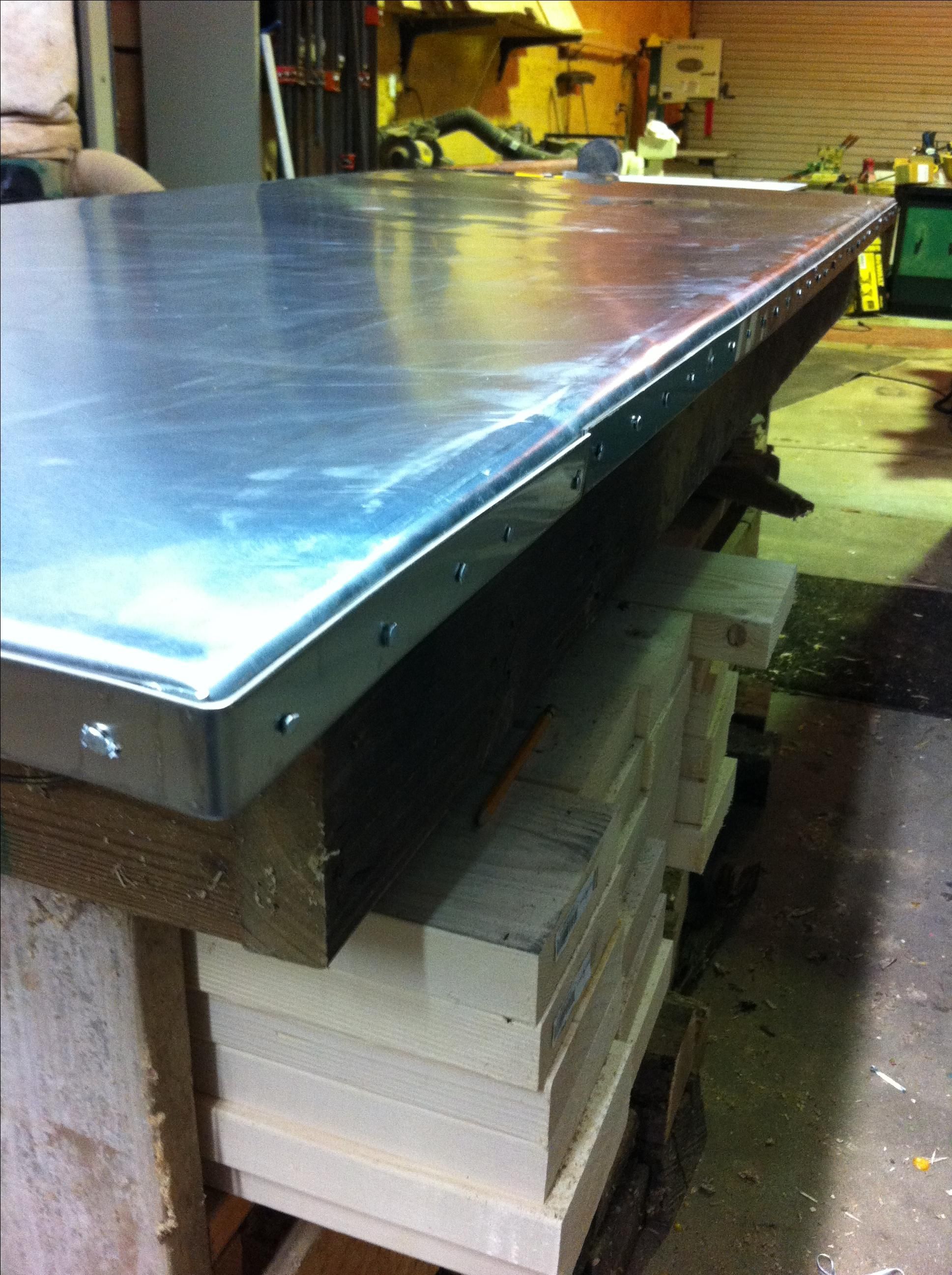 Buy Hand Crafted Zinc Table Top W/ Stainless Pinned Banding, made to order from The Stockton