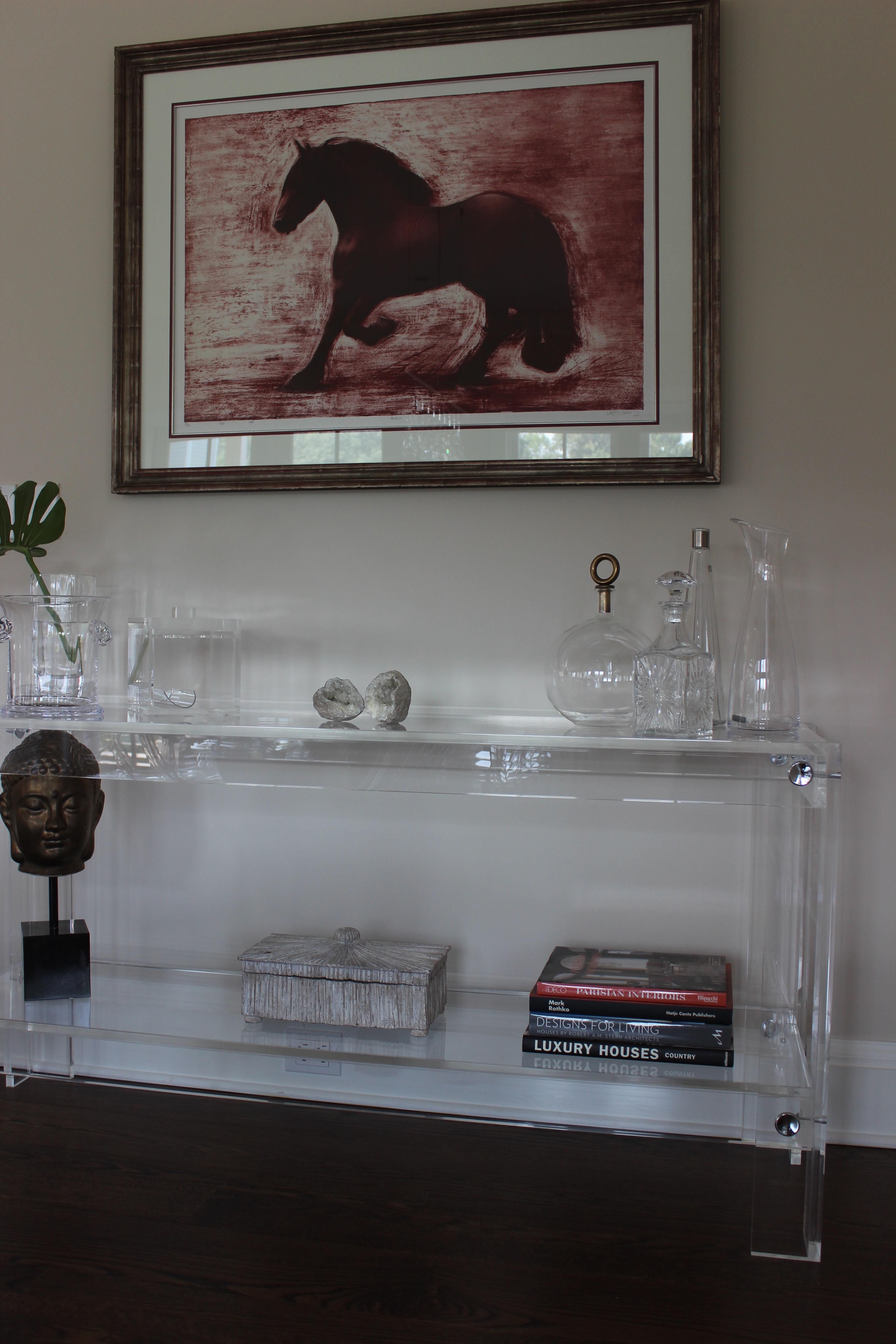 Handmade Lucite / Acrylic Console Table With Shelf - Button Line- Hand