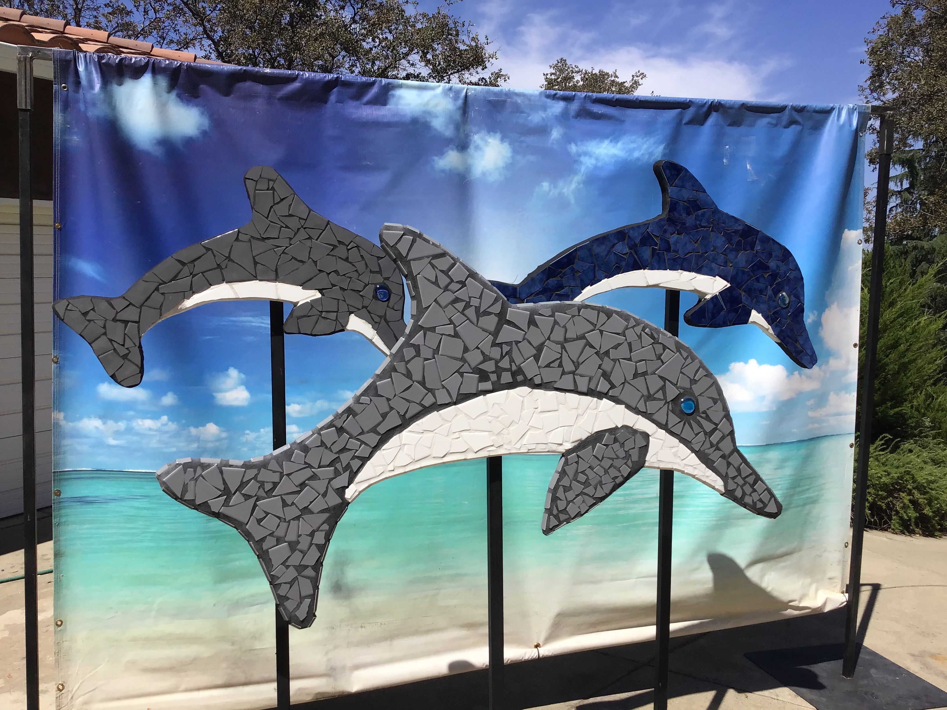 Custom Made Tile Mosaic Dolphins by Mosaics By Cindy