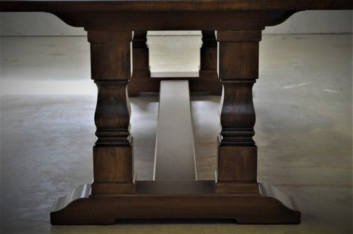 Custom Made Farmhouse Trestle Table With Breadboard Top