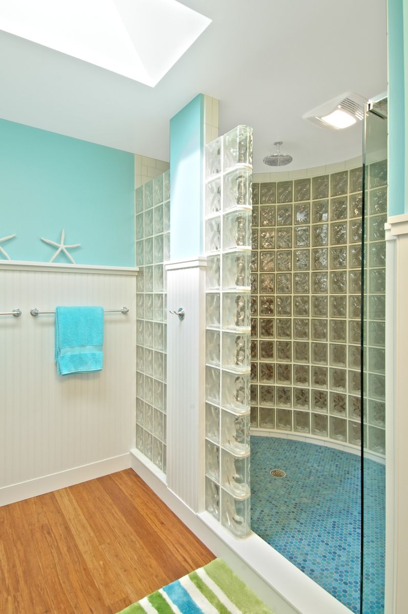 Custom Glass Block Shower With Straight And Curved Walls By