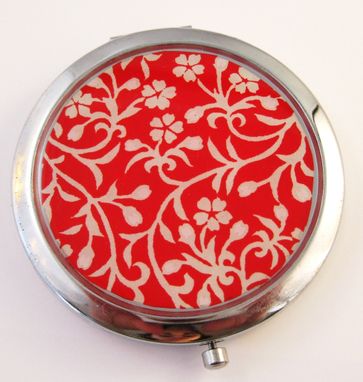 Custom Made Double-Sided Compact Mirror With Vines In Red Design