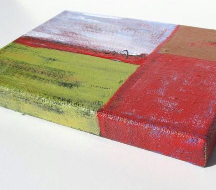 Custom Made Original Acrylic Abstract Painting Canvas, Red And Green, 5" X 7"