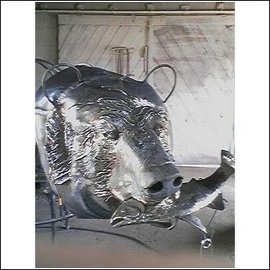 Custom Made Grizzly With Trout, Fabricated Metal Sculpture