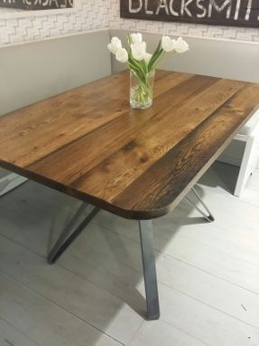 Custom Made Reclaimed Wood And Steel Pedestal Table