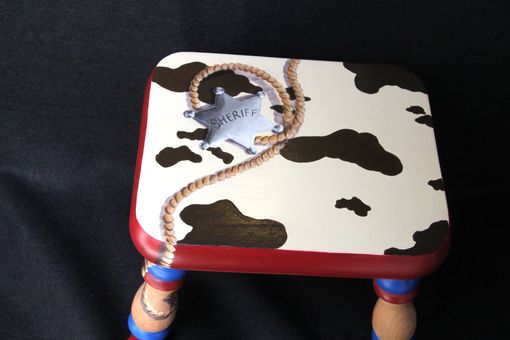 Custom Made Hand Painted Western Themed Child's Footstool