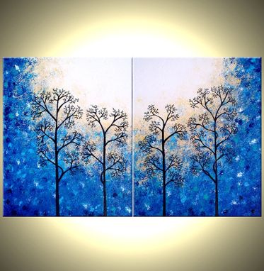 Custom Made Trees Painting, Abstract Landscape, Original Large Contemporary Fine Art Acrylic, Blue Tree