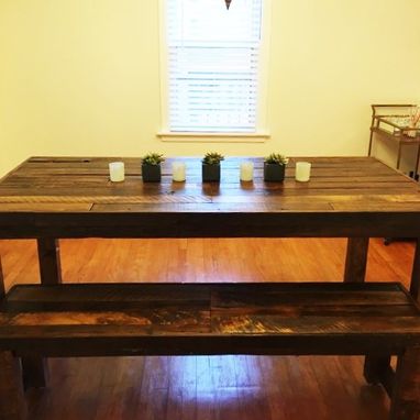 Custom Made Barnwood, Dining Set, Dining Table And 2 Benches, Dining Table, Bench, Reclaimed Wood Dining Table