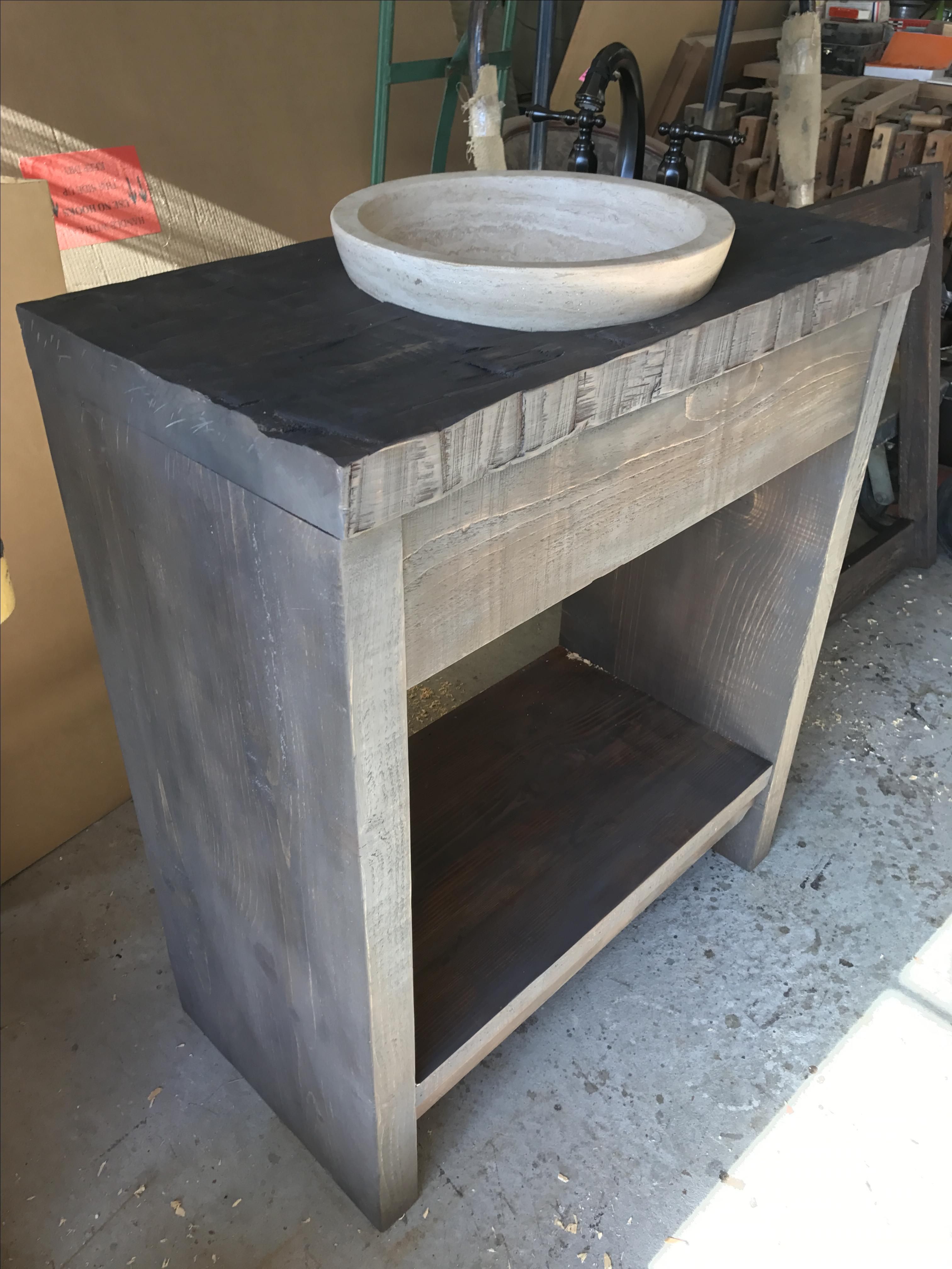 Buy Custom Made Reclaimed Barnwood Vanity With Travetine Recessed ...