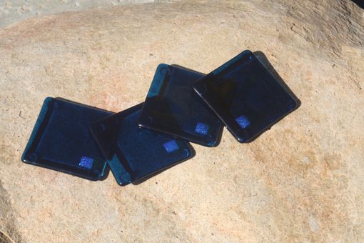 Custom Made Deep Aqua Glass Coasters In Set Of 4