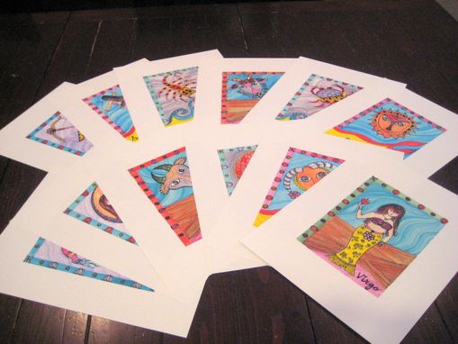 Custom Made Zodiac Signs Print Set Of 12 Ink And Acrylic Paintings 5"X7"