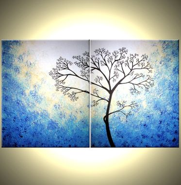 Custom Made Blue White Tree, Original Tree Painting, Abstract Contemporary Landscape, Fine Art Painting