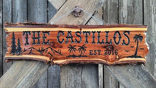Custom Made Wooden Beach Sign With Palm Silhouettes