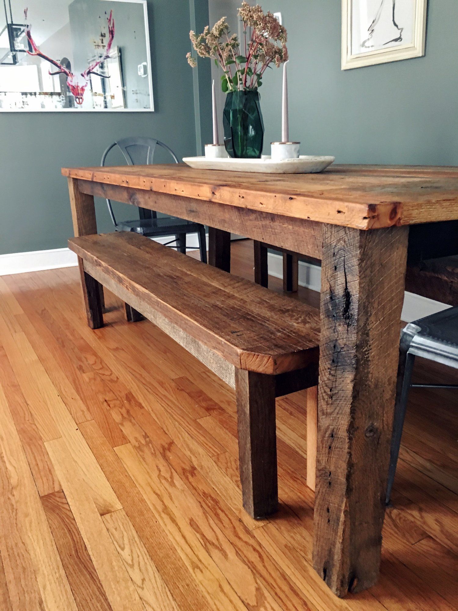 Custom-built reclaimed barnwood dining table