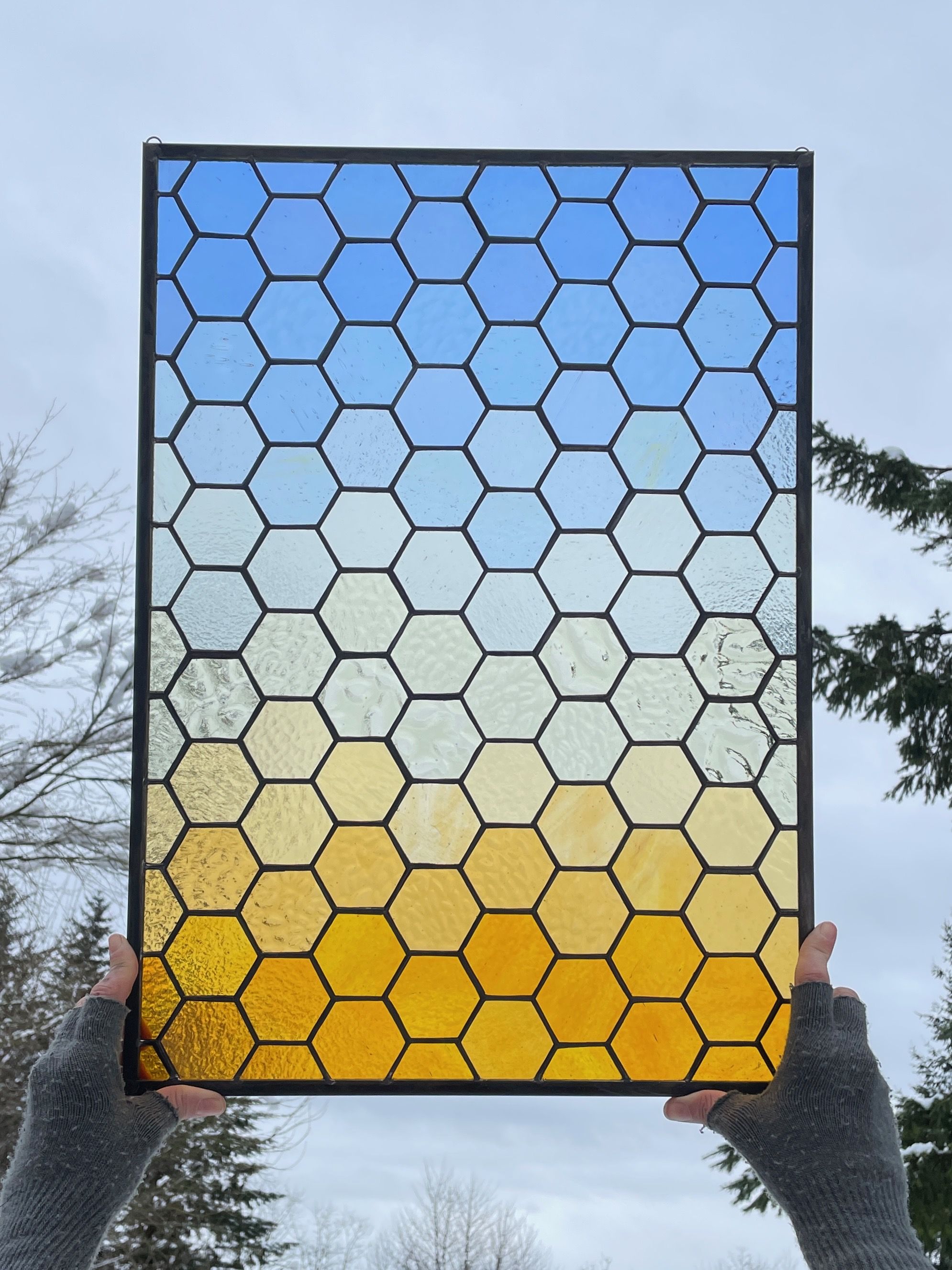 Buy Custom Made Stained Glass Hexagon Panel, made to order from Culotta