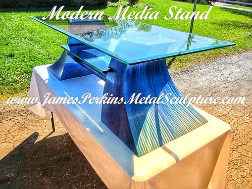 Custom Made Jazz Series Media Stand / Metal Sculpture Table / With Embedded Glass