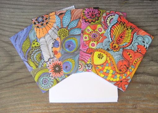Custom Made Notecards Bright Colors-Set Of 5 Cards With Artwork Envelopes Included Blank Inside