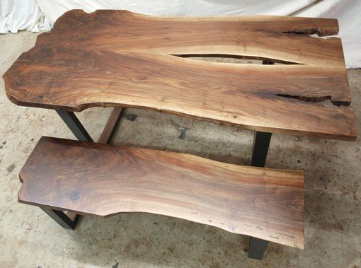 Custom Made Live Edge Walnut Table And Bench