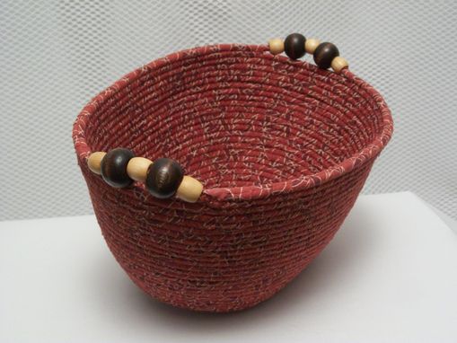 Custom Made Fabric Oval Bowl - Coiled - Medium Oval - Rust/Brown/Cream. Wooden Handles