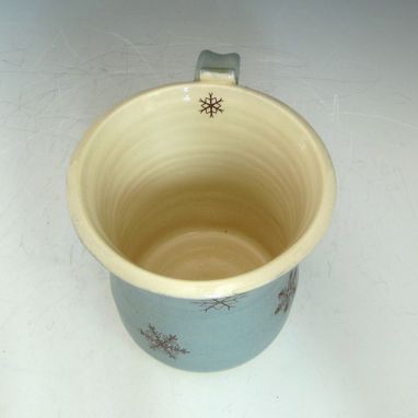 Custom Made Pottery Snowflake Mug In Light Blue And White
