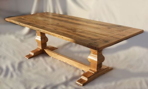 Custom Made Reclaimed American Oak Dining Table With Trestle Base