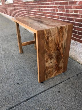 Custom Made Modern Desk, Waterfall Leg, Minimalist, Spalted Maple And Cherry