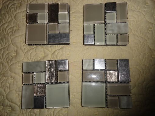 Custom Made Mosaic Glass Tiles On Black Art Tile Coasters