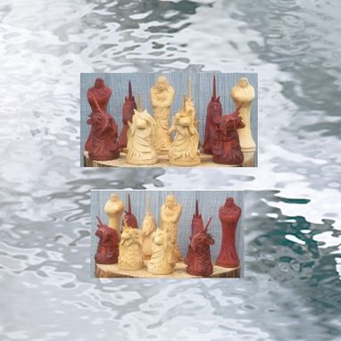 Custom Made Carved Padauk And Boxwood Chess Pieces