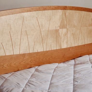 Custom Made King Size Headboard, Handmade Wood Bed, Cherry, Curly Maple,