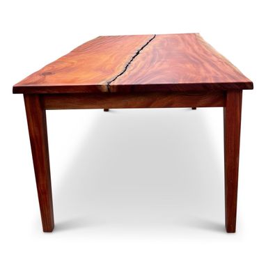 Custom Made Live Edge Wood Table - Mid Century Modern - Live Edge African Mahogany Table And Bench