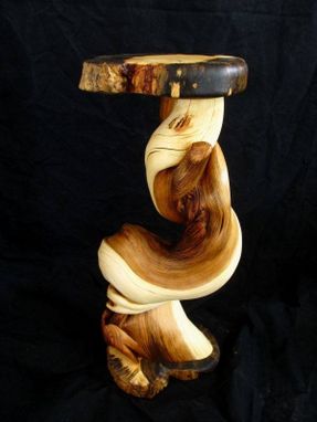 Custom Made Twisted Juniper Log End Table With Pine Wood Top