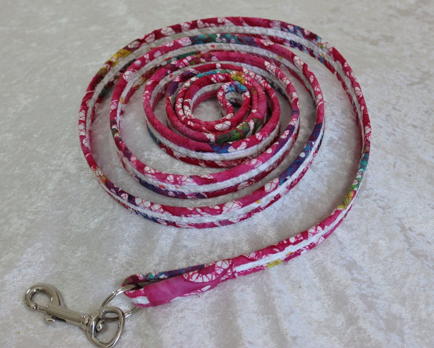 Hand Crafted Dog Leash. Fabric Wrapped Clothesline. Medium To Large Dog