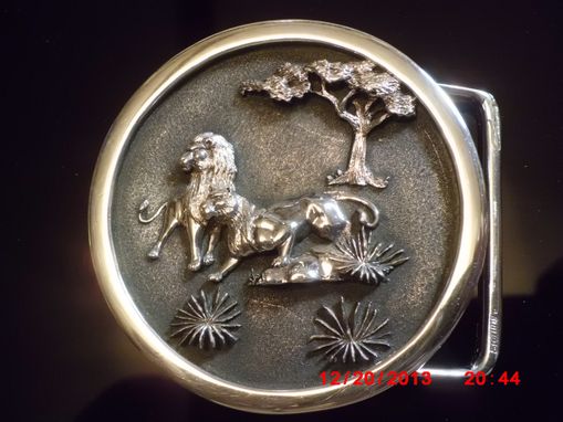 Custom Made Sterling-Silver Handmade / 3-D Hand-Carved Lion-Buckle