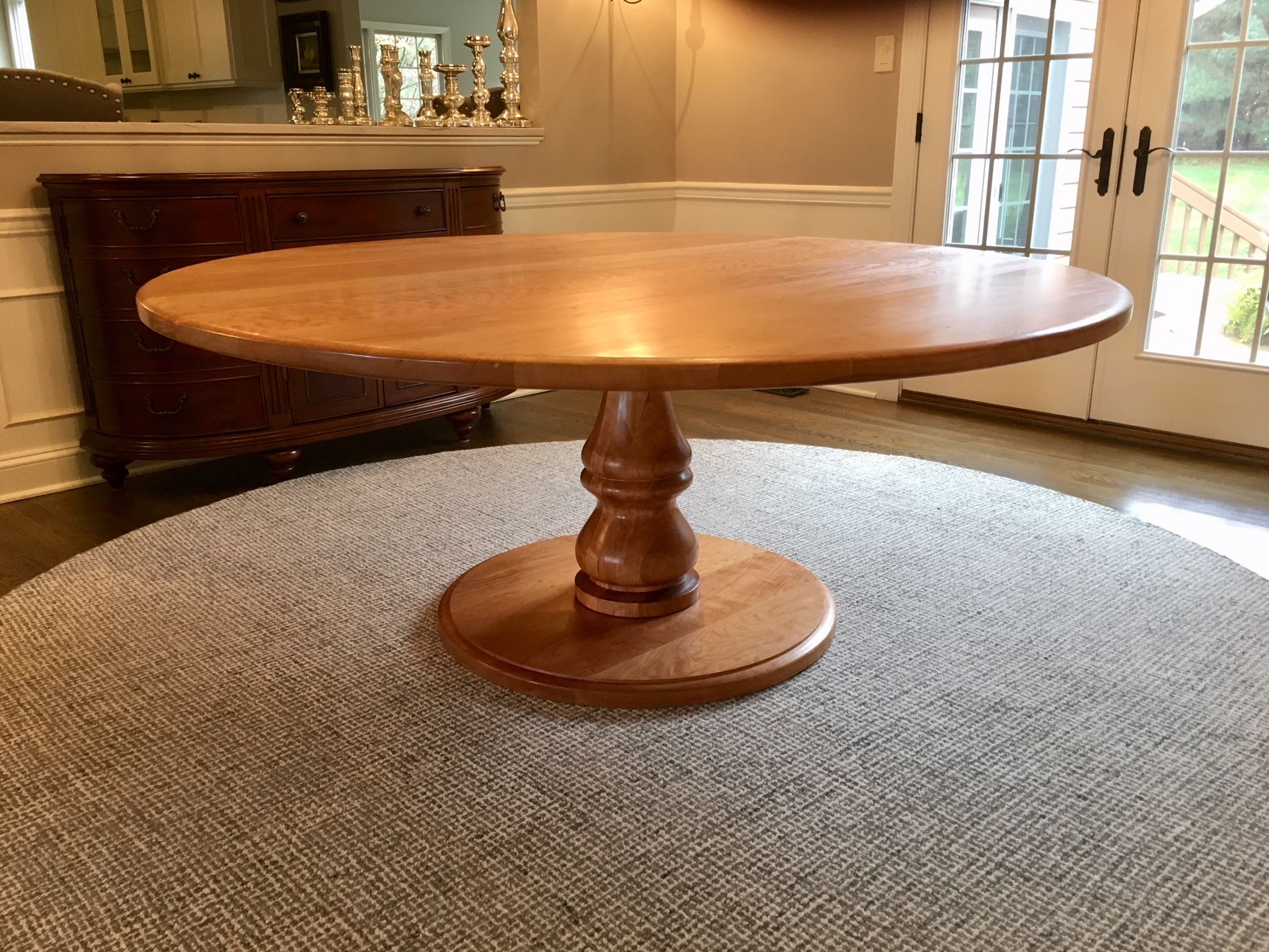 wood kitchen table with black pedestal leg