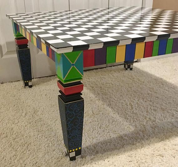 Buy Handmade Whimsical Painted Coffee Table, Black And White Square