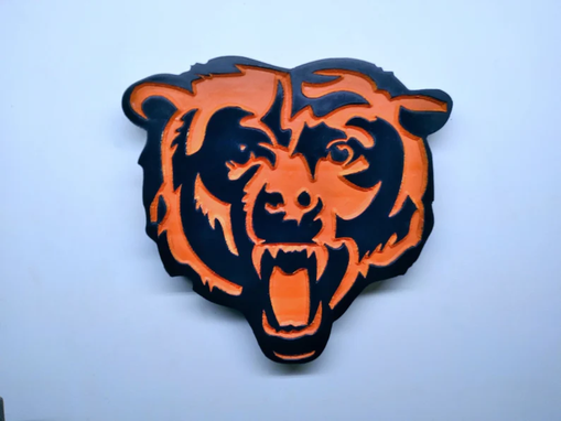 Custom Made Chicago Bears Bear Logo 3d Engraved And Hand Painted Wood Wall Hanging Sign