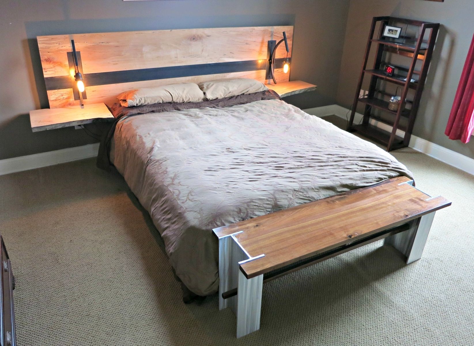 Custom Spalted Maple And Steel Head Board With Handmade Lights by Donald Mee Designs 