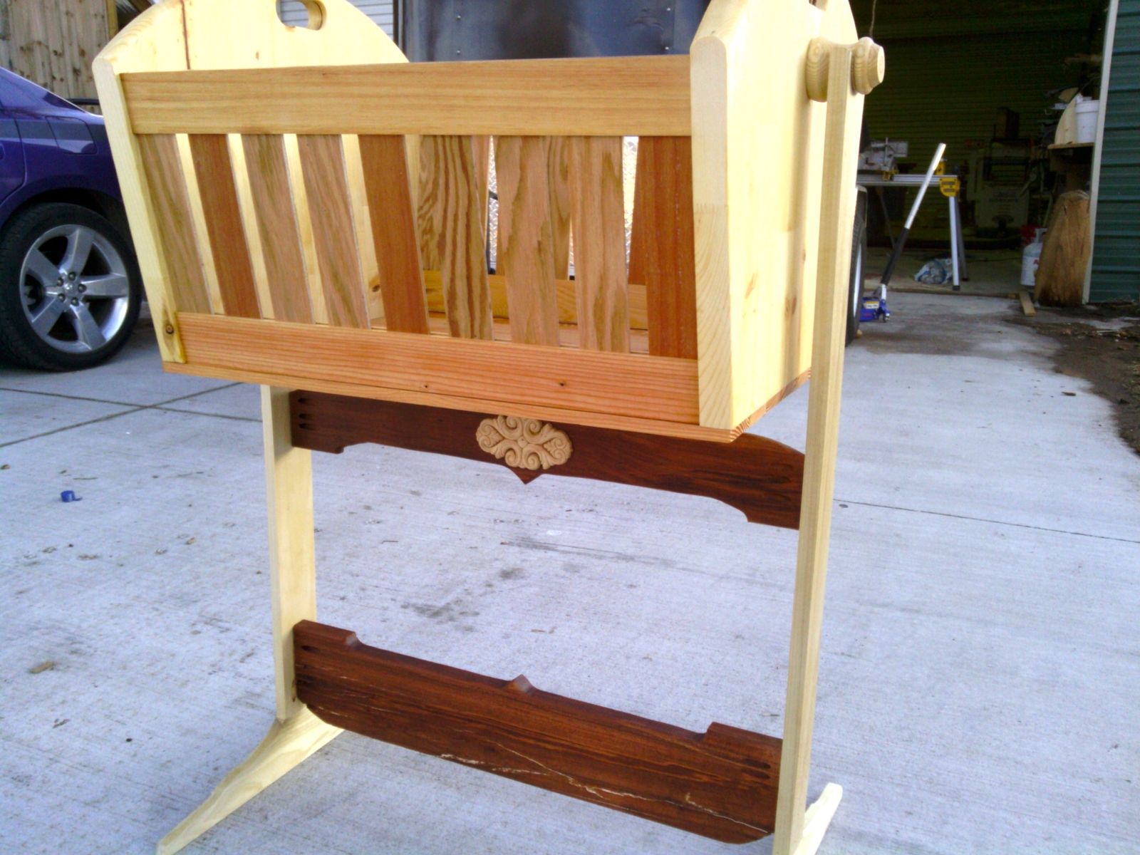 Buy Hand Made Wooden Rocking Cradle In Cherry, Oak, And Pine, made to