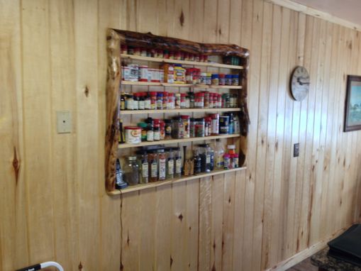 Custom Made Rustic Aspen Log Kitchen Cabinets And Built In Wall Spice Rack