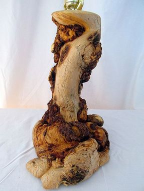 Custom Made Unique Wooden Rustic Burl Pine Log Table Lamp Handcrafted Natural Wood Furniture Country Home Decor