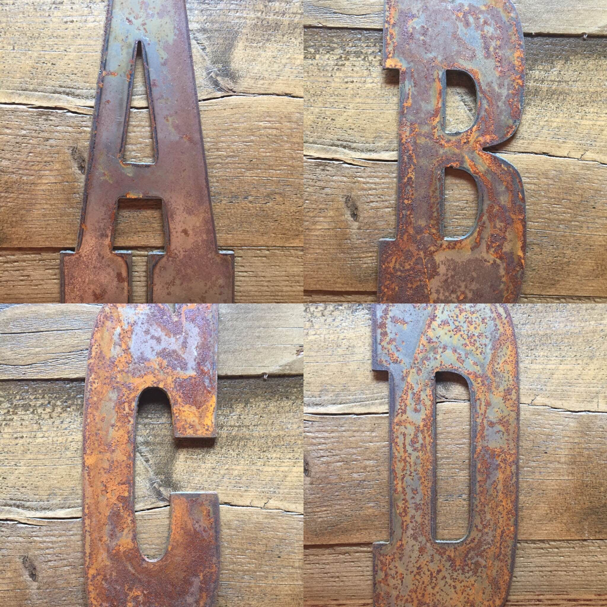 5 Inch Metal Letters and Numbers - Rusty or Natural Steel Finish - Varsity