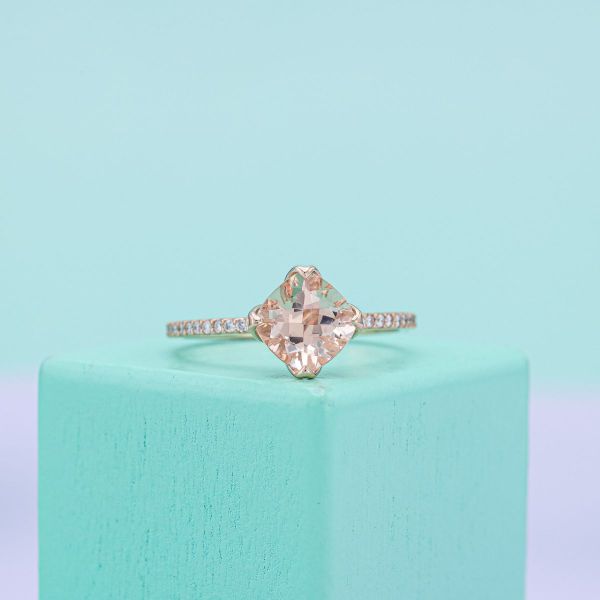 This morganite engagement ring offers a slightly peachy tone.