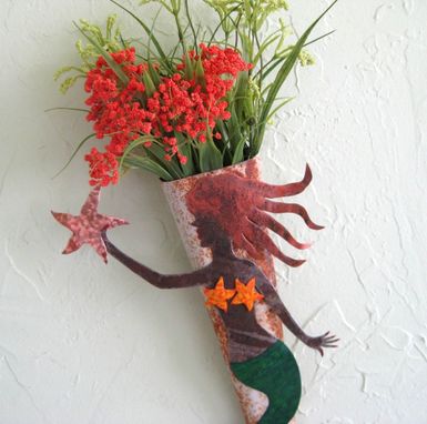 Custom Made Handmade Upcycled Metal Wall Sconce With Mermaid