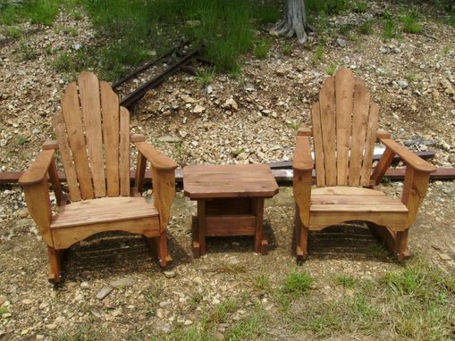 Custom Made Adirondack Rocking Chairs W/Table, Cedar Or Stained Pine